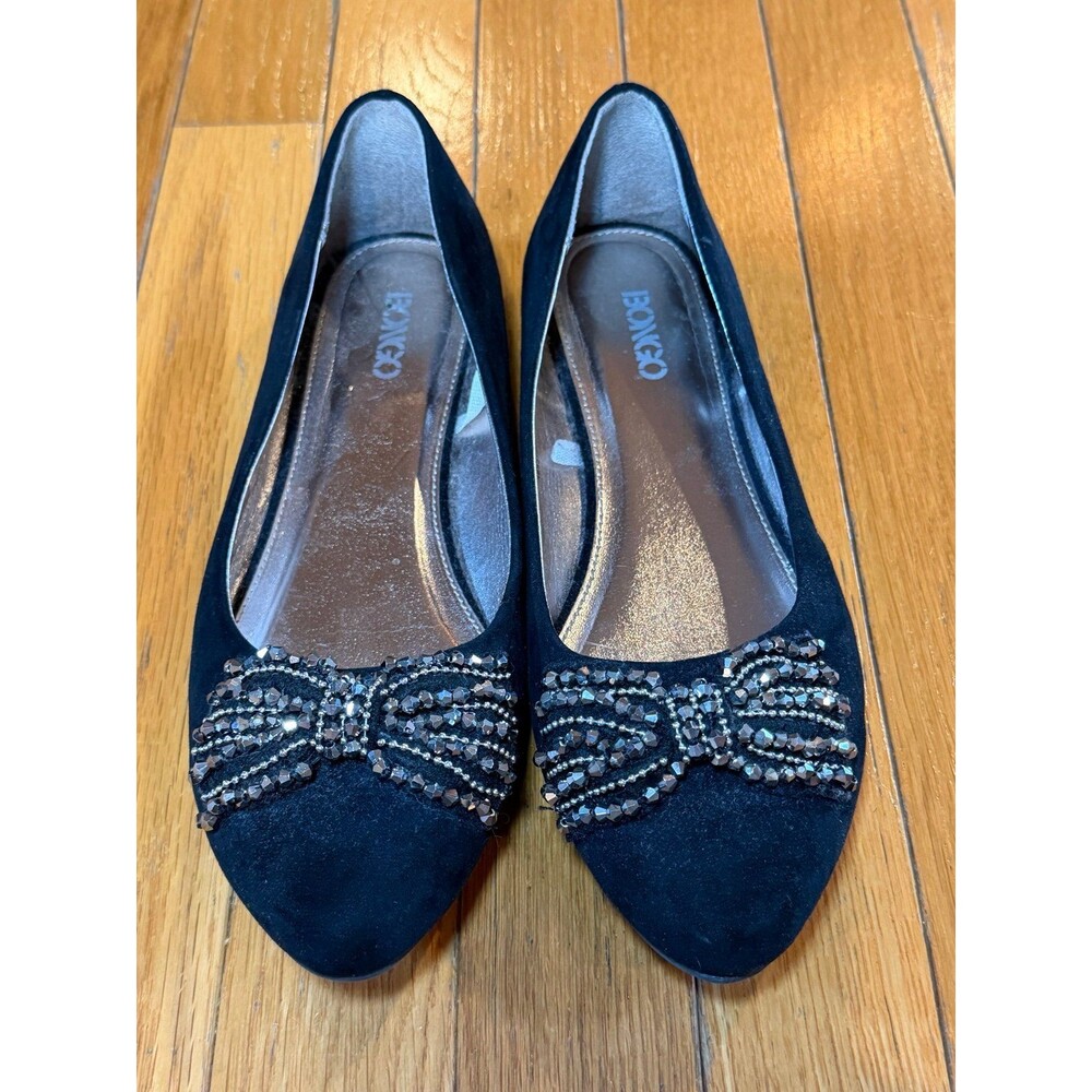 New Bongo Darrah Sz 8 black velvet ballet flats shoes jeweled bow embellishment